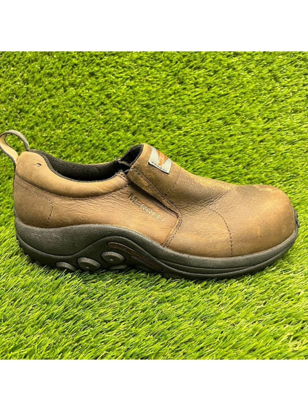 Merrell Jungle Moc Mens Size 8.5 Brown Leather Composite Toe Safety Work Shoes